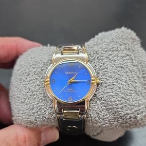 Geneva Gold and Blue Quartz Watch